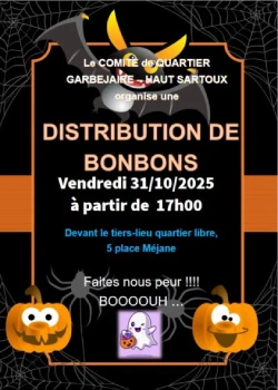 vendredi 31 octobre 2025 : Distribution de bonbons pour Halloween