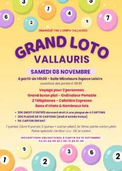 Samedi 8 novembre 2025 : Grand Loto de l'UNRPA Vallauris