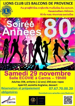 Samedi 29 novembre 2025 : Soirée année 80