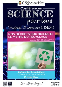 Vendredi 21 novembre 2025 : Conférence Science pour tous "Déchets quotidiens et mythe du recyclage"