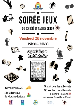 Vendredi 28 novembre 2025 : Soirée jeux de société et tables de Jeux de rôles