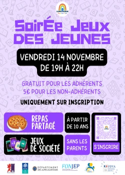 Vendredi 14 novembre 2025 : Soirée jeux des jeunes
