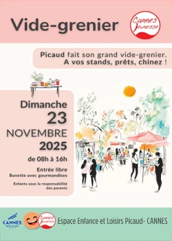 Dimanche 23 novembre 2025 : Vide-grenier Cannes Jeunesse à Picaud