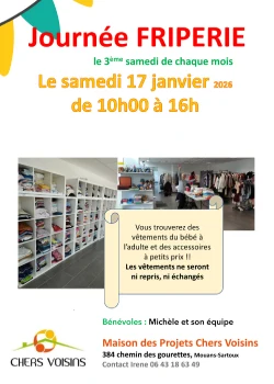 Samedi 17 janvier 2026 : Friperie Chers Voisins
