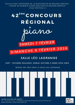 Les 7 et 8 février 2026 : 42ème Concours régional Piano