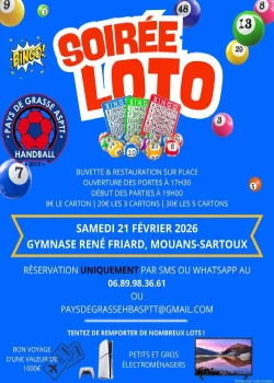Samedi 21 février 2026 : Soirée loto au pays de Grasse ASPTT Handball