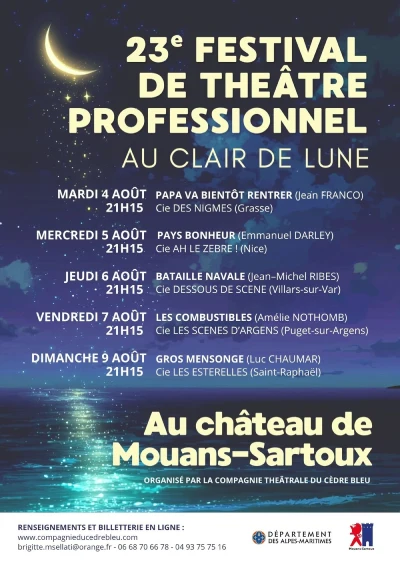 Du 4 au 9 août 2026 : 22e Festival de théâtre professionnel "Au clair de lune"