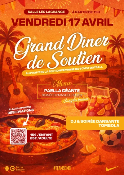 Vendredi 17 avril 2026 : Grand dîner de soutien sectuib féminine football
