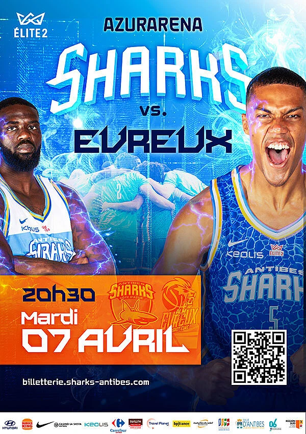 Mardi 7 avril 2026 : Championnat de France Elite 2 - Antibes Sharks vs Evreux