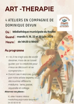 Mardis 9, 16, 23 et 30 juin 2026 : Art Thérapie