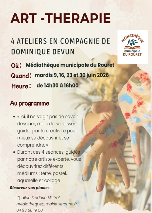 Mardis 9, 16, 23 et 30 juin 2026 : Art Thérapie