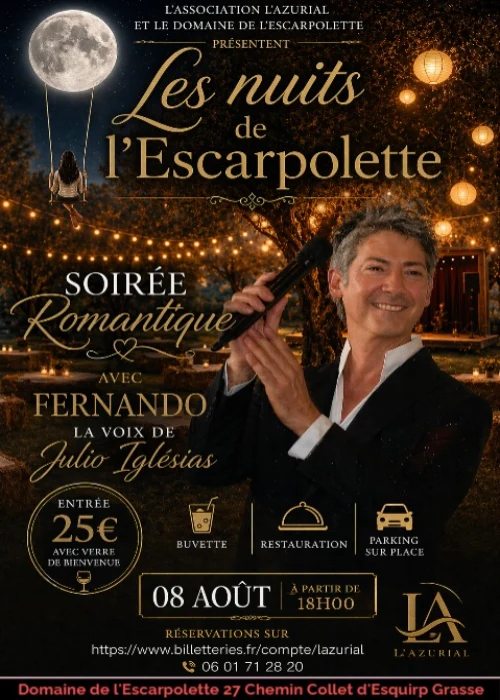 Samedi 8 août 2026 : Les nuits de l'Escarpolette - Soirée Julio Iglesias avec FERNANDO, la voix de Julio