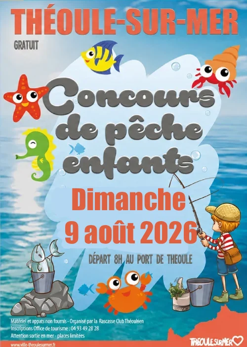 Dimanche 9 août 2026 : Concours de pêche en mer pour enfants.