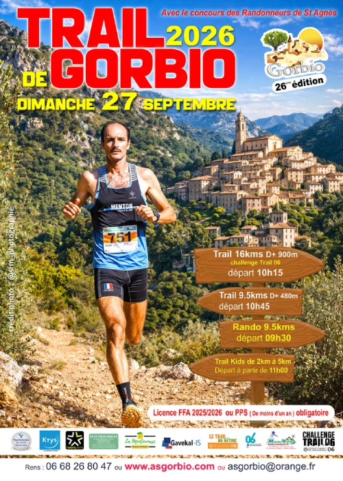 Dimanche 27 septembre 2026 : 26ème édition du Trail de Gorbio